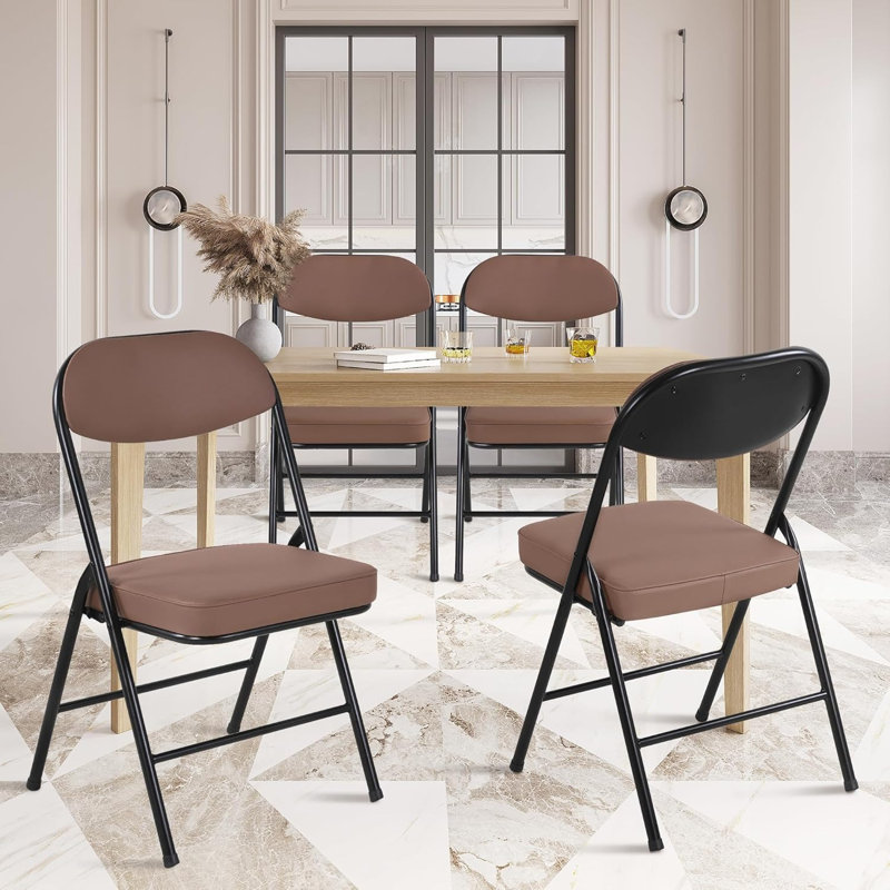 Chaises pliantes avec coussin, ensemble de 4 chaises pliantes rembourrées avec structure en métal durable, aucun assemblage requis pour la fête et la maison - brun