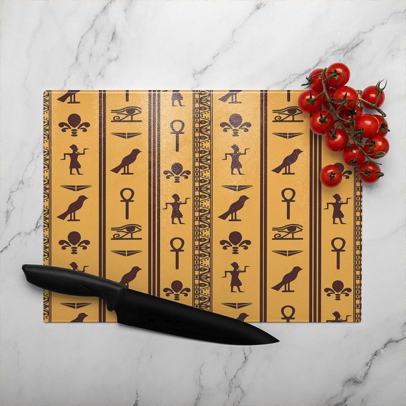 Eye Of Horus Pharaoh Flowers Pyramid Bird Ankh Glass Chopping Board, 28cm L x 20cm W