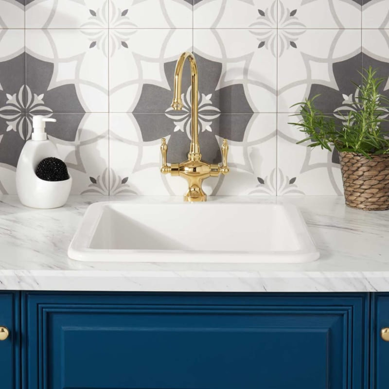 18" White Fireclay Square Drop-In Undermount Prep Sink