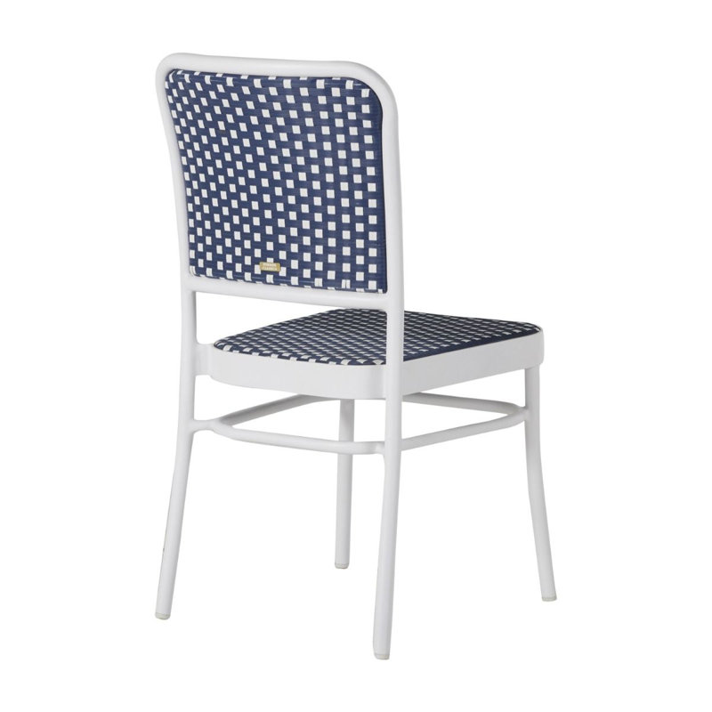 Parc Stacking Patio Dining Side Chair, Chalk and White & Navy