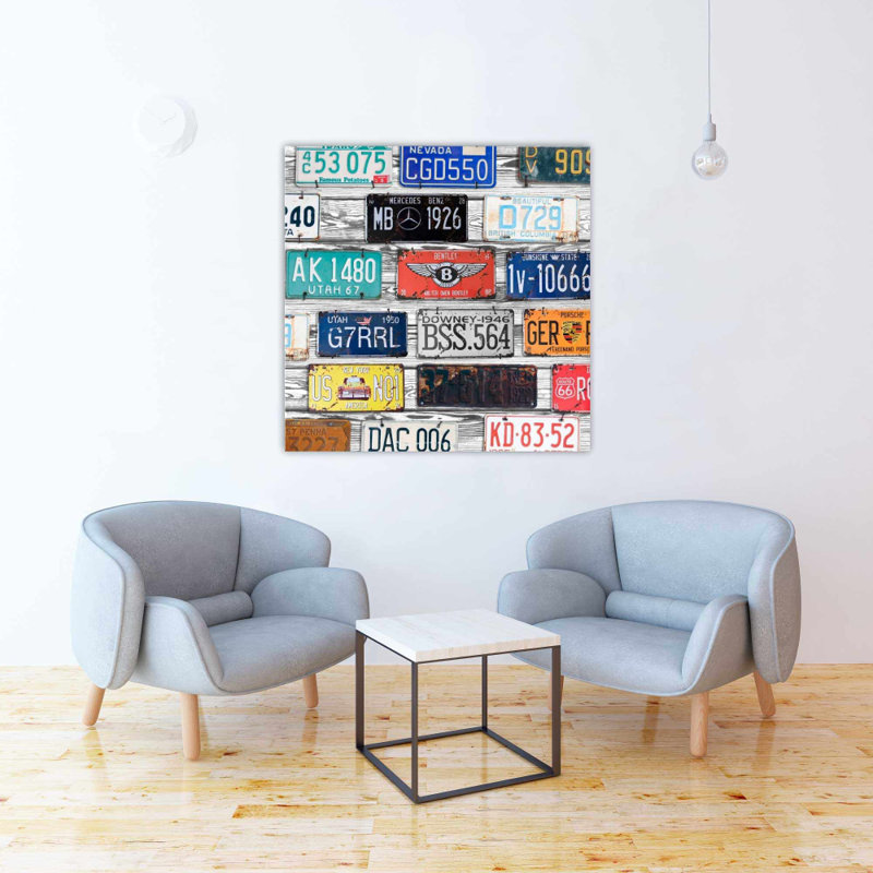Plaques d'époque - inscription sur toile grise, H 36 po x l 36 po