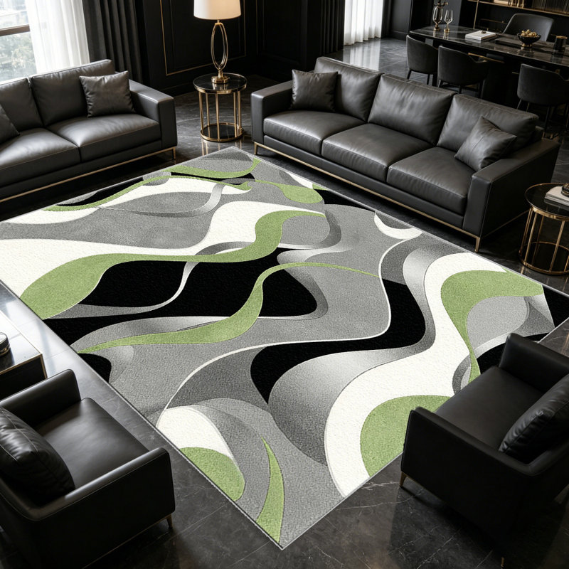 Light Green Swirl carpet-easy to clean, machine-washable, soft and comfortable; suitable for door mats, kitchens, living rooms, bedrooms, corridors, and laundry areas. Easy to clean, durable carpet for home decoration.
