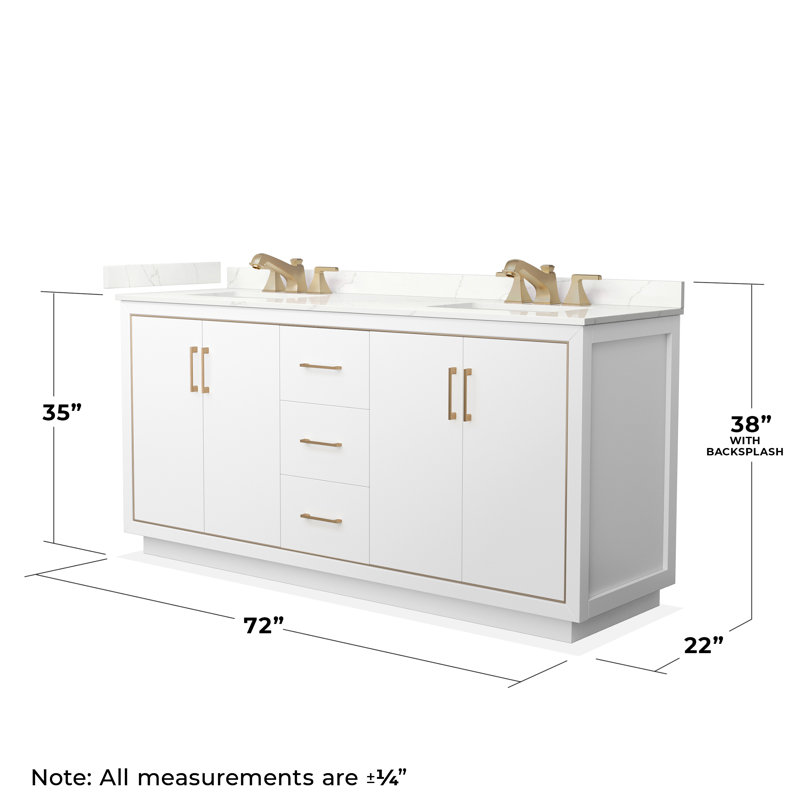 72'' W Double Vanity, Giotto Quartz, White, Satin Bronze