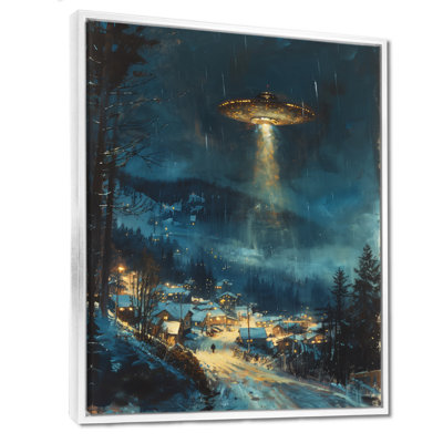 Bleu et blanc nuit d'hiver Ufos - Ufos Wall Art Living Room