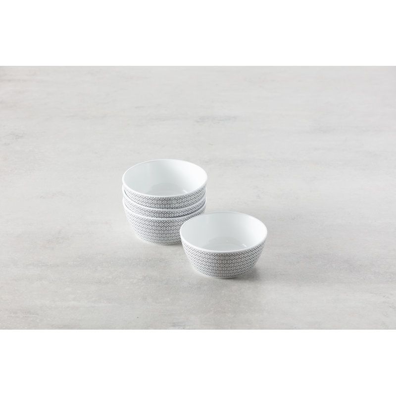 Fortessa Ornament  Bone China, 5.5"/ 20 Oz. Cereal Bowl (Set of 4), White/Black, Black