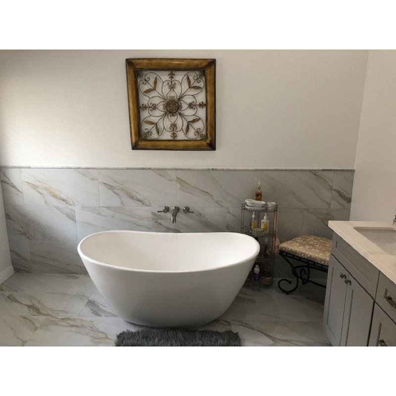 Metro Marquis 65" x 33" Freestanding Soaking Solid Surface Bathtub, Glossy White, Matte Black