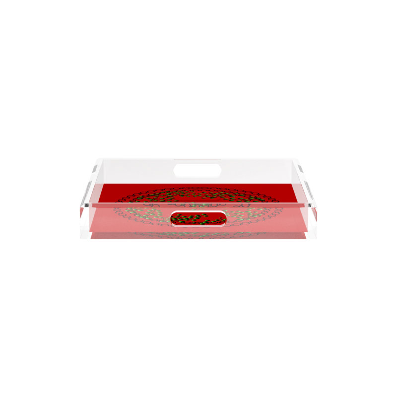 Christmas Berries Green Red Acrylic Square Decorative Tray, 12"W x 12"D x 2"H