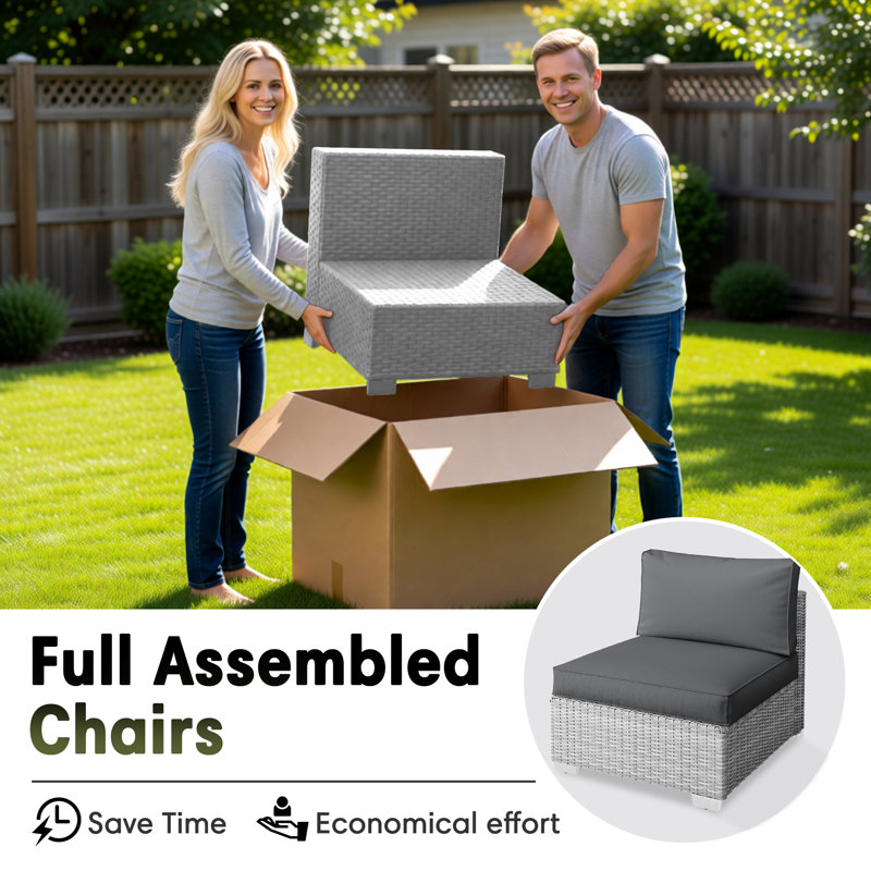 Ensemble de conversation modulaire en osier pour 2 personnes, Oui, Bleu, Gris: siège standard