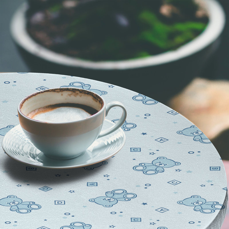Winston Porter Cartoon Fitted Round Tablecloth Pale Blue Aqua, 51.97" Round