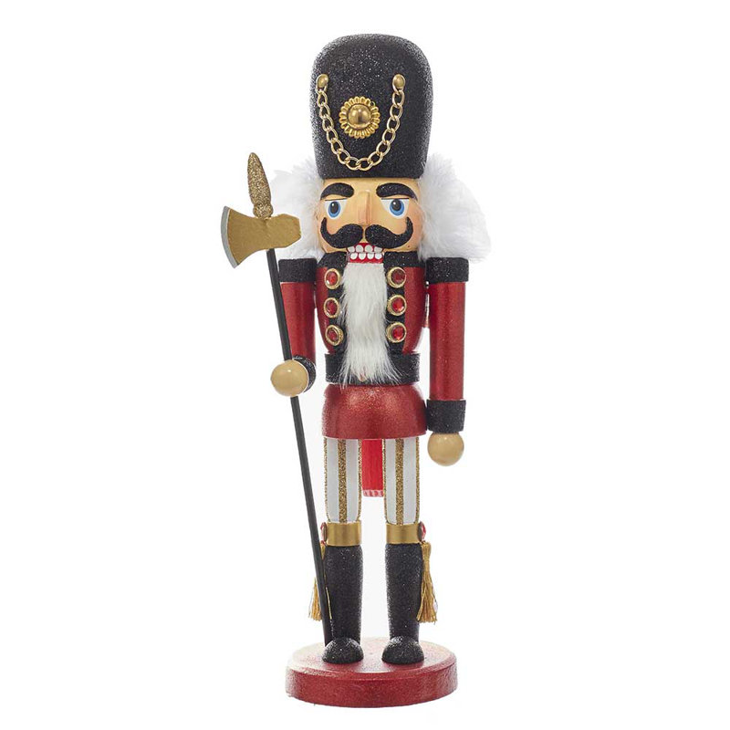 15-Inch Red and Black Soldier Nutcracker with Gold Detailing