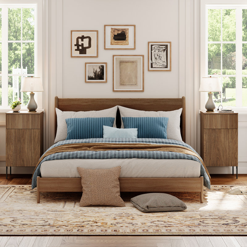 Ensemble de chambre à coucher, commode et table de chevet 4 pièces Aadham, ensemble de commode en bois avec portes, Noyer
