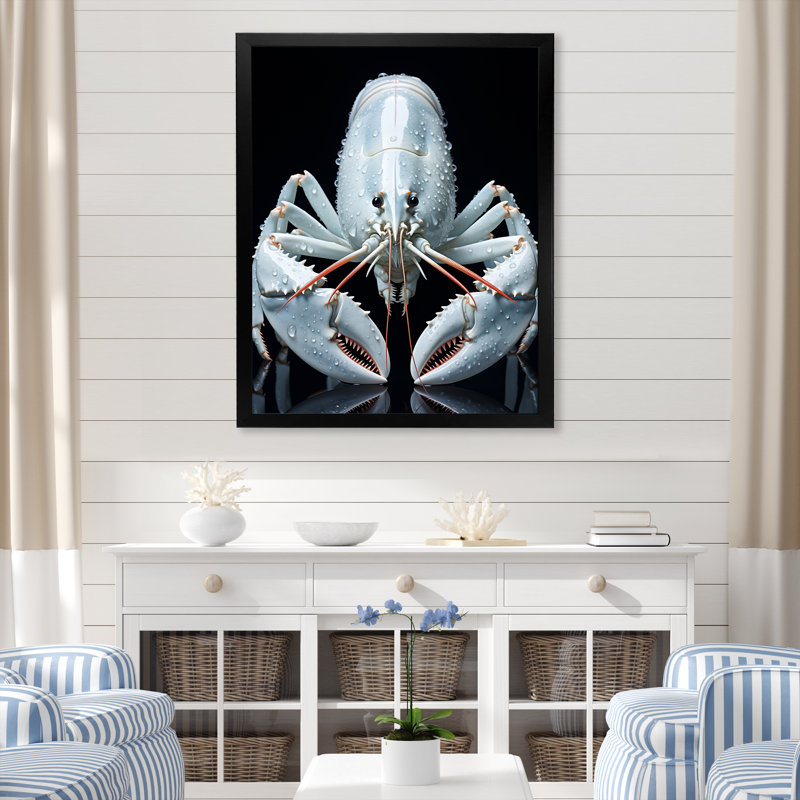 «Modern Modern Black and Blue Crayfish», reproduction sur toile, Cadre simple noir, H 32 po x l 16 po x P 1 po