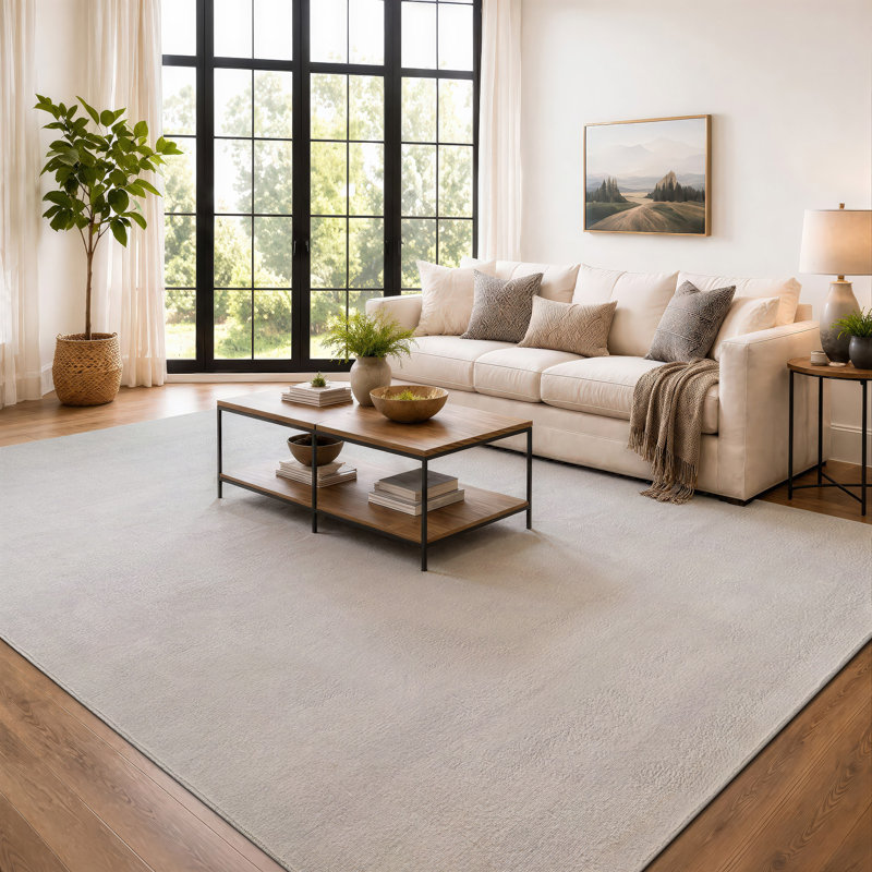 Tapis d'intérieur uni chiné crème ivoire, lavable à la machine et antidérapant, Crème, 7 pi 10 po x 10 pi