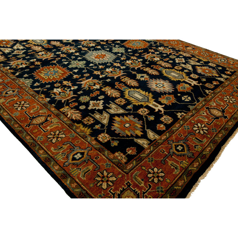 Heris Wool Oriental Area Rug in Navy, Rectangle 2' x 3'