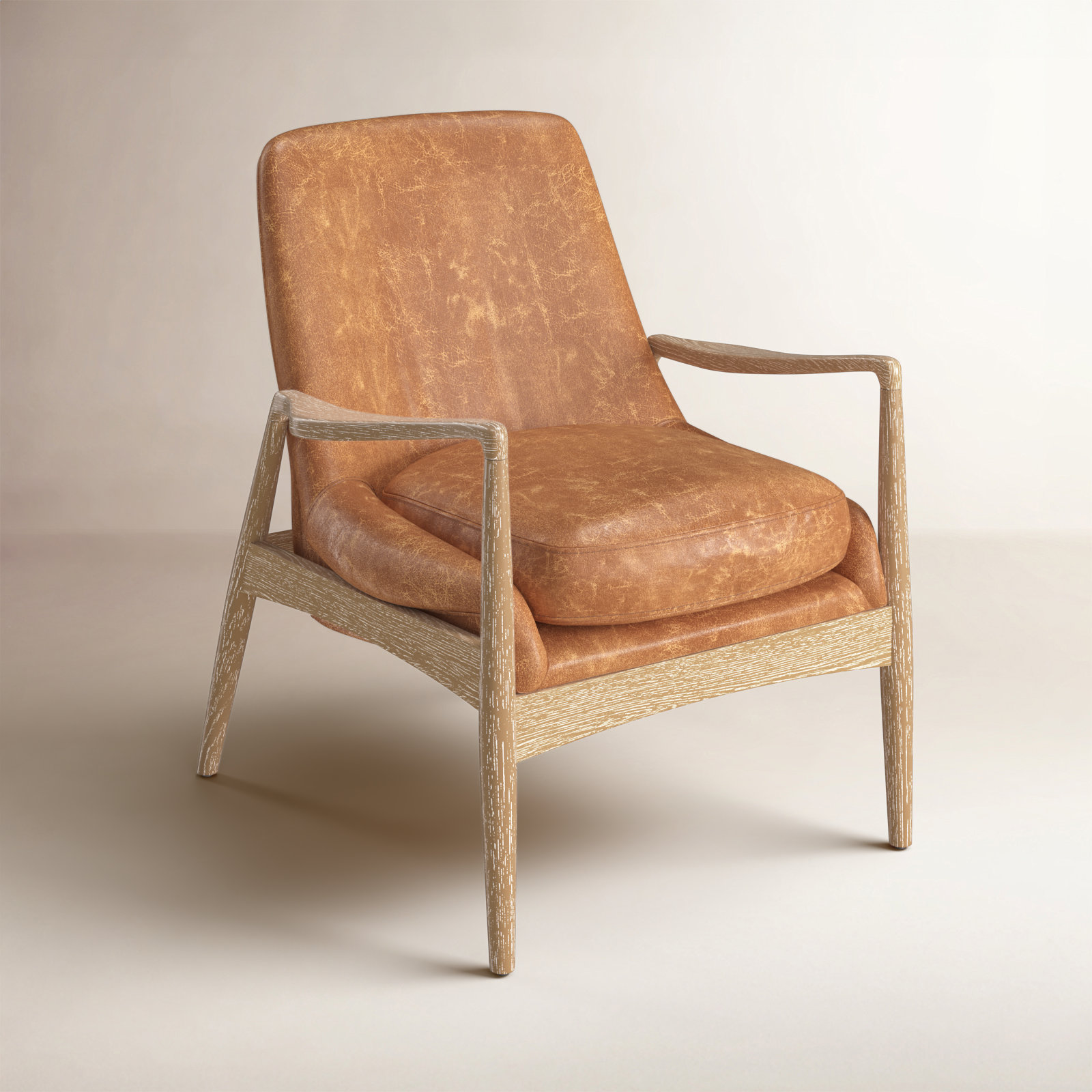 Rushmore Genuine Leather Armchair, Cognac Faux Leather, Light Brown