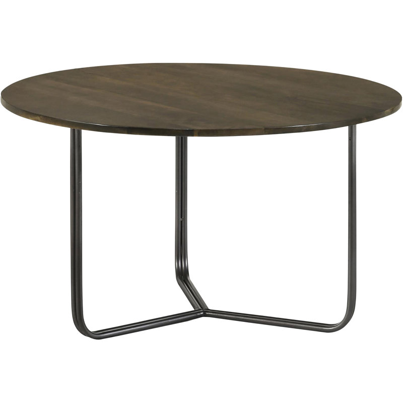 Table d'appoint moderne: base en fer bronze industriel et plateau en bois de manguier spacieux avec structure industrielle