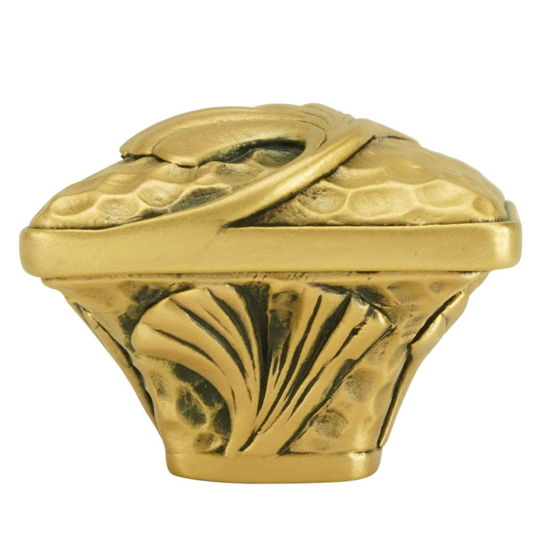 ARTS & CRAFT SQ GINKGO LEAF KNOB IN PLATE, Gold, 1 19/100"
