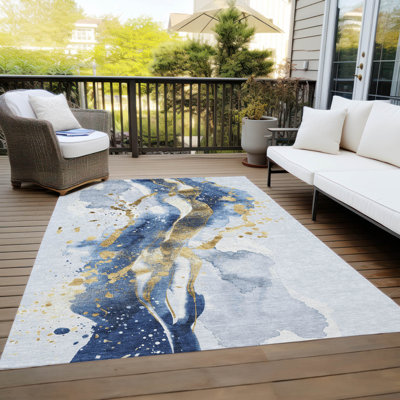 Machine Washable Indoor/Outdoor Claudian ACN1524 Blue Rug