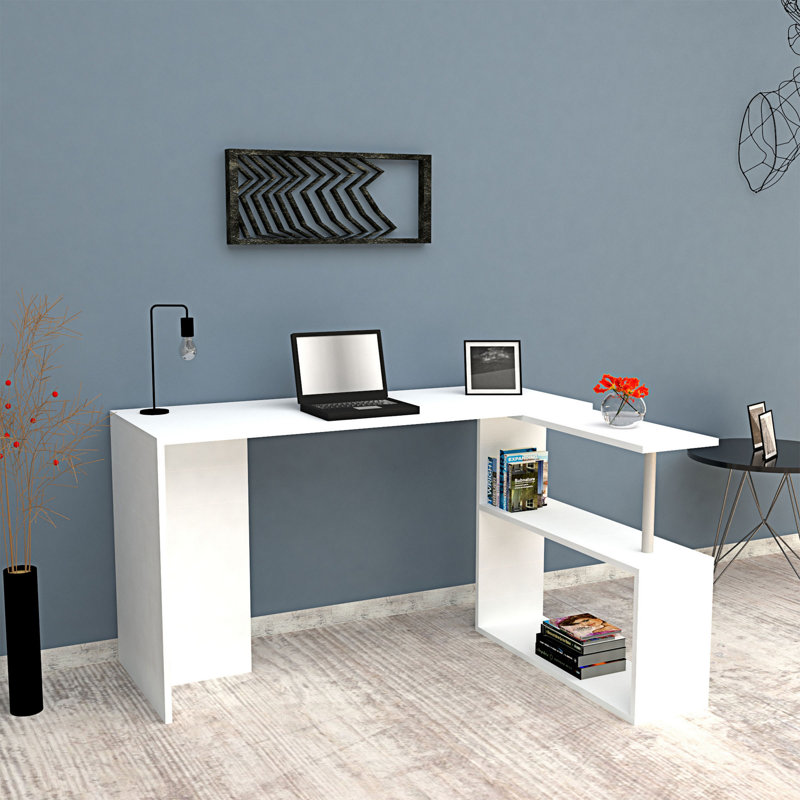 Bureau d'étude moderne et polyvalent, blanc, 51,2 po x 29,0 po x 19,7 po | 100% panneau de particules enduit de mélamine, épaisseur: 0,7 pouce | Tablette latérale supplémentaire (40,9 po x 29,0 po x 9,4 po) | Élégant et fonctionnel pour le bureau personnel