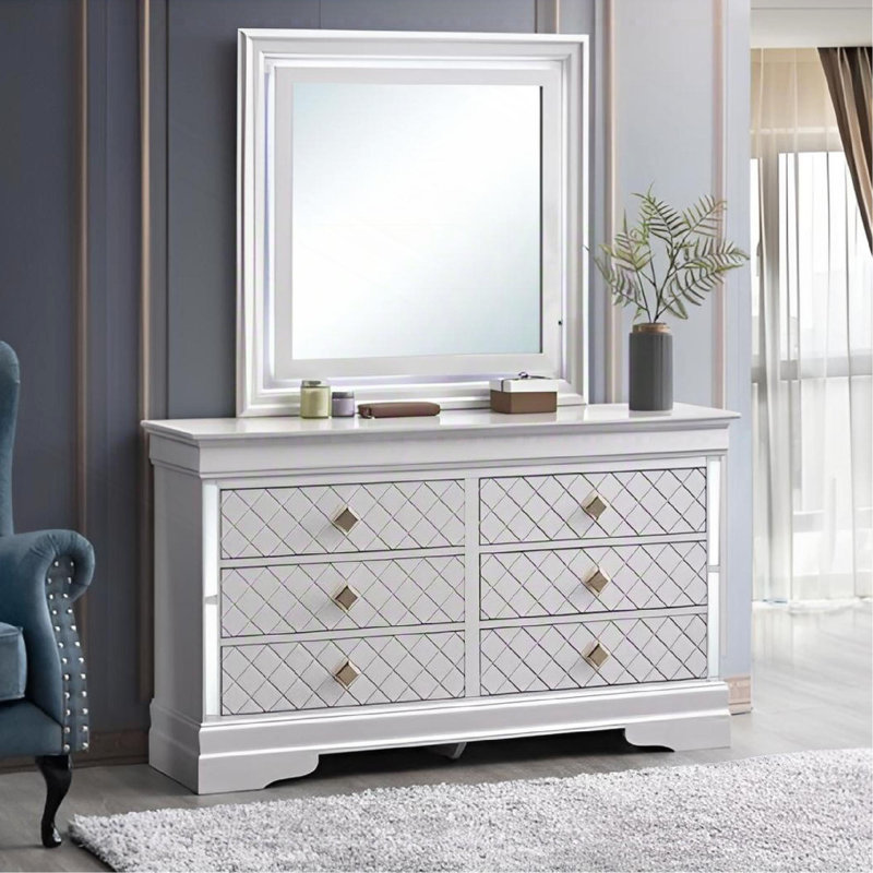 Commode 6 tiroirs avec boutons dorés