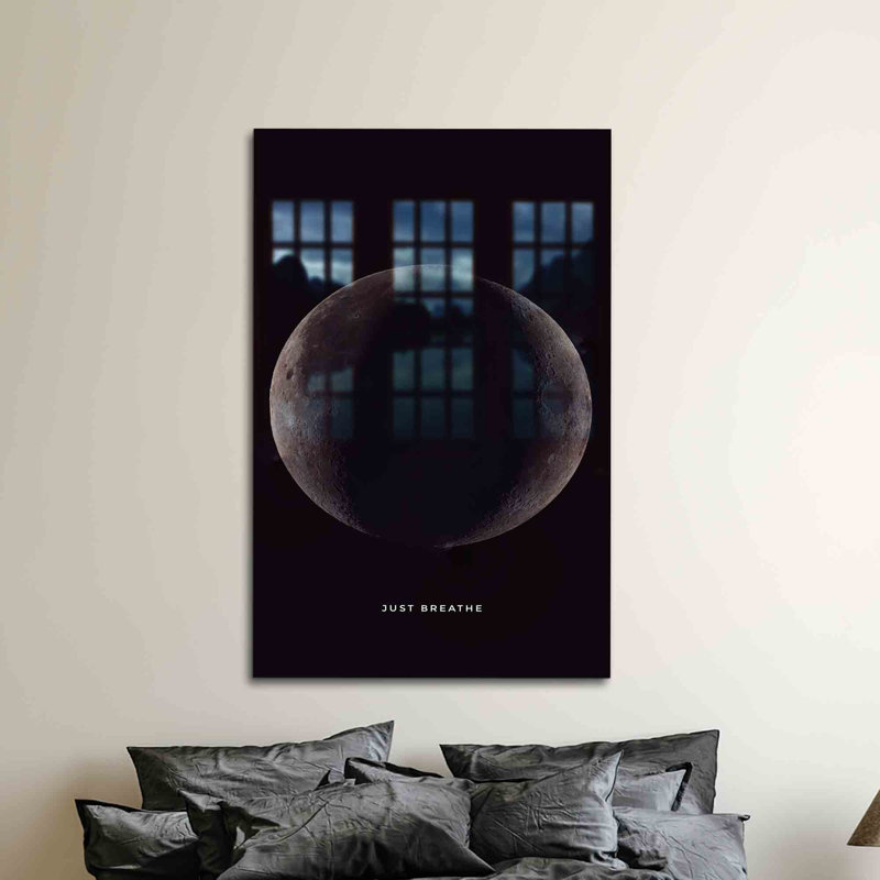 Motivation «Just Breathe Quote on Moon», impression d'art mural en verre pour la maison ou le bureau, H 28,3 po x l 18,1 po