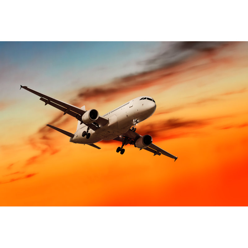 Jet Airplane Landing At Sunset by Sharply_done - Wrapped Canvas Print, 81cm H x 122cm W x 3.8cm D