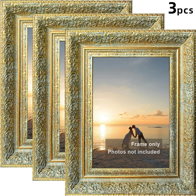 Cadre photo classique antique 3 pièces 5 po x 7 po avec fixation murale ou table