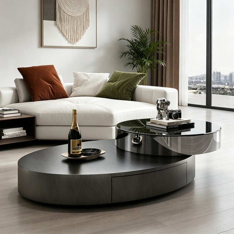 Modern Round Rotating Stainless Steel Coffee Table