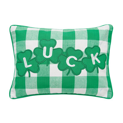 St. Patrick's Day Luck Clover Green and White Check Pillow