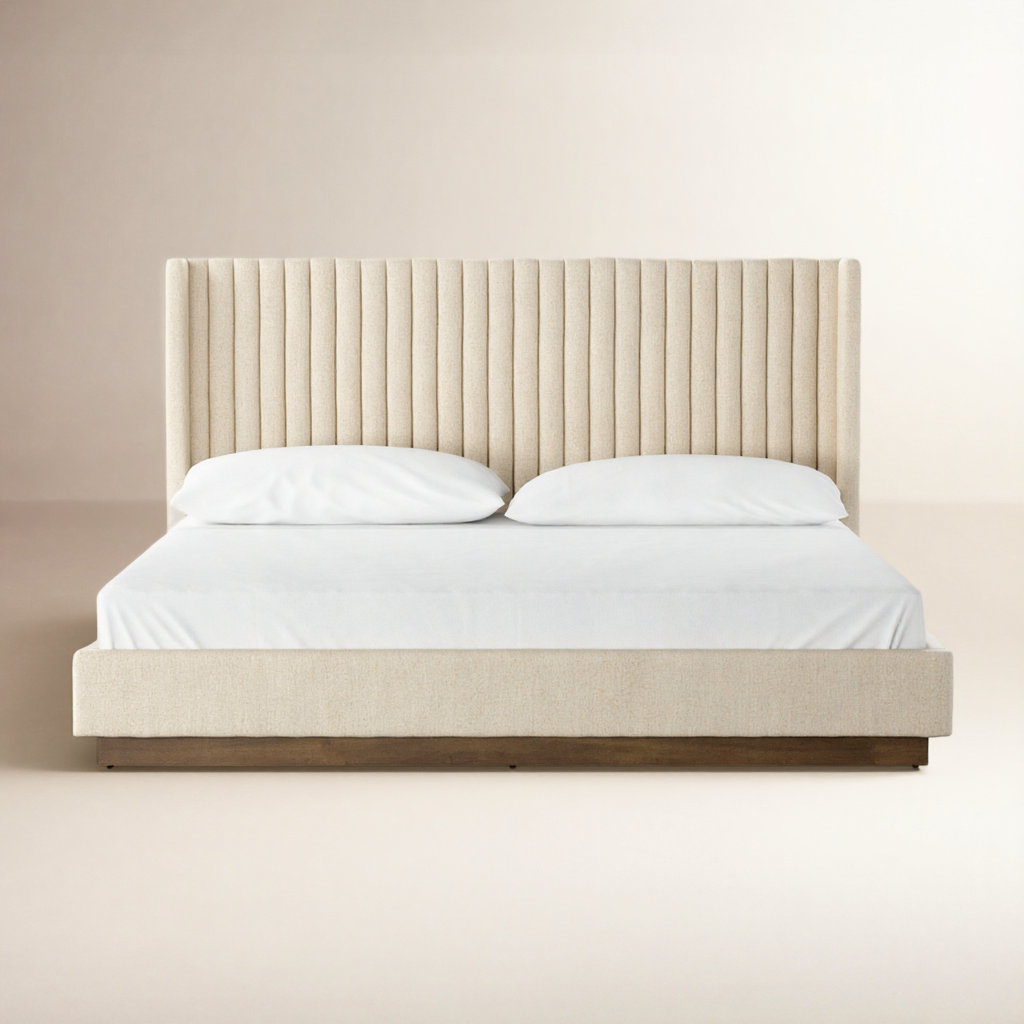 Lydia Upholstered Wingback Bed, King, Thames Cream