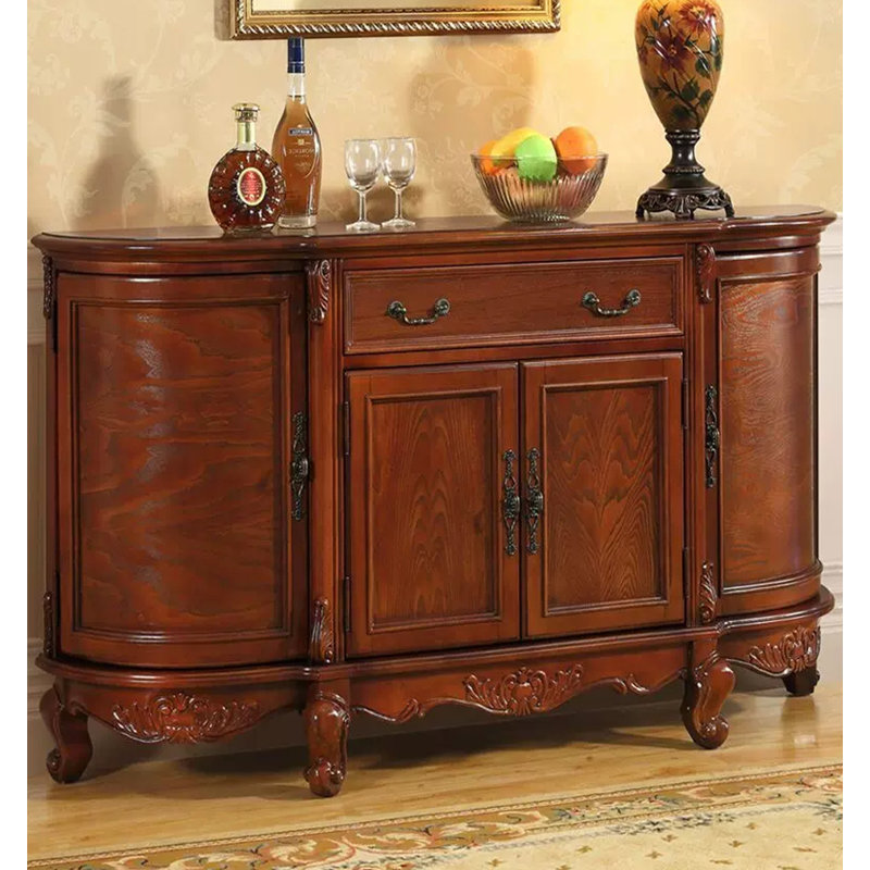 Buffet en bois d'hévéa de style américain, 34,2 po H x 63 po L x 13,4 po P