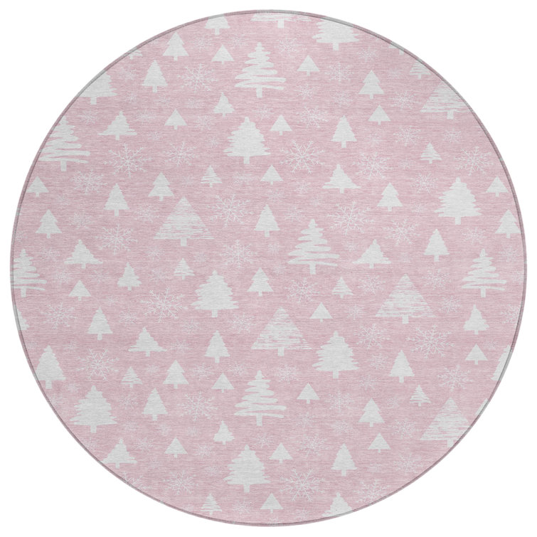 Machine Washable Indoor/Outdoor Christmas Tree Xhevrie Pink Rug
