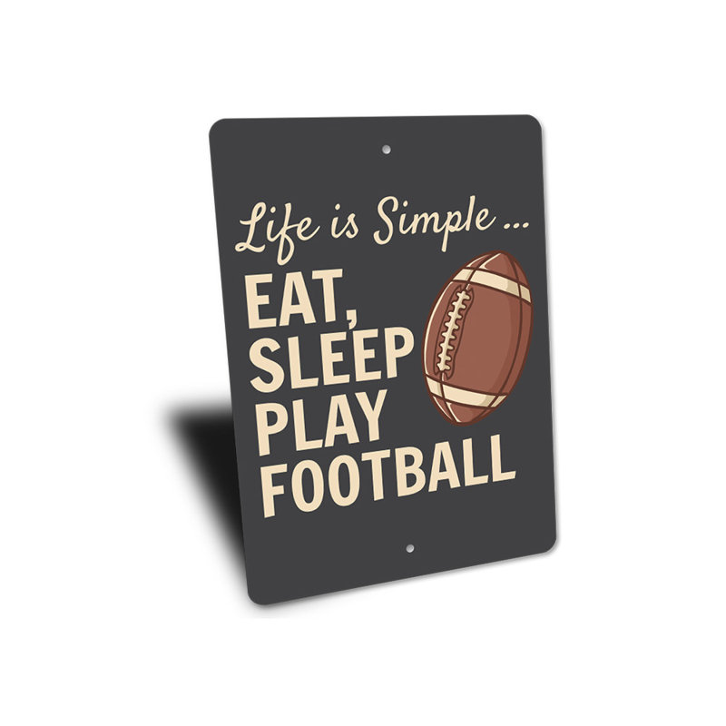 Plaque «Eat Sleep Play Football» en aluminium, H 18 po x l 12 po x P 0,06 po