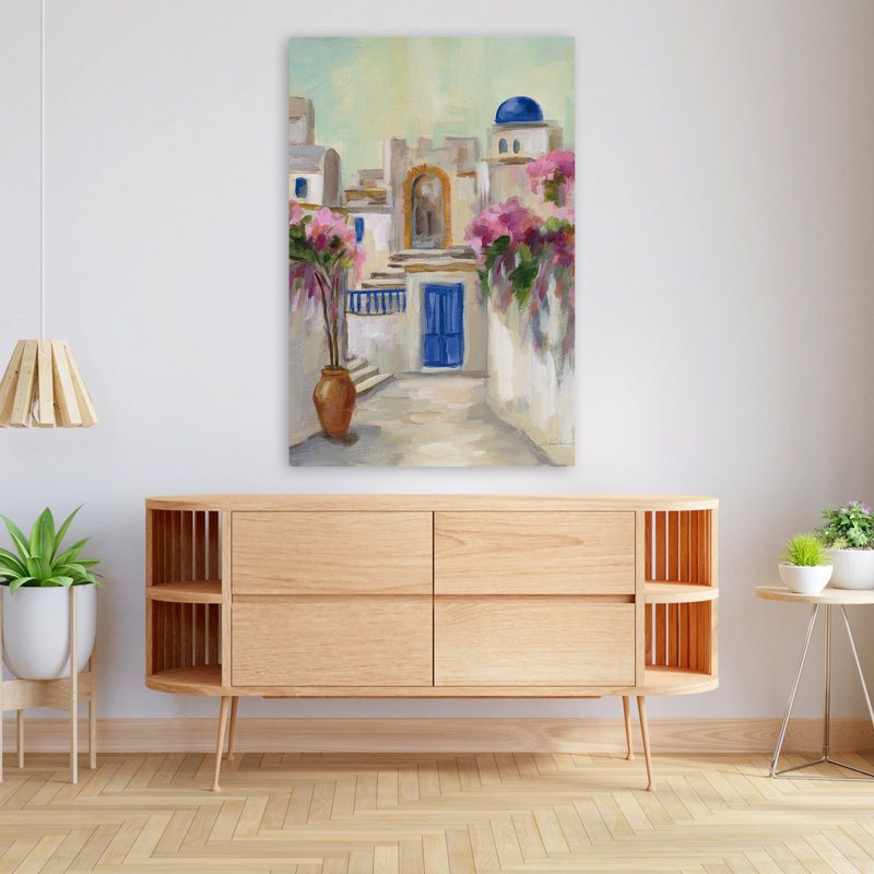 Santorini Street II - Pavillon bleu-brun, H 48 po x l 32 po