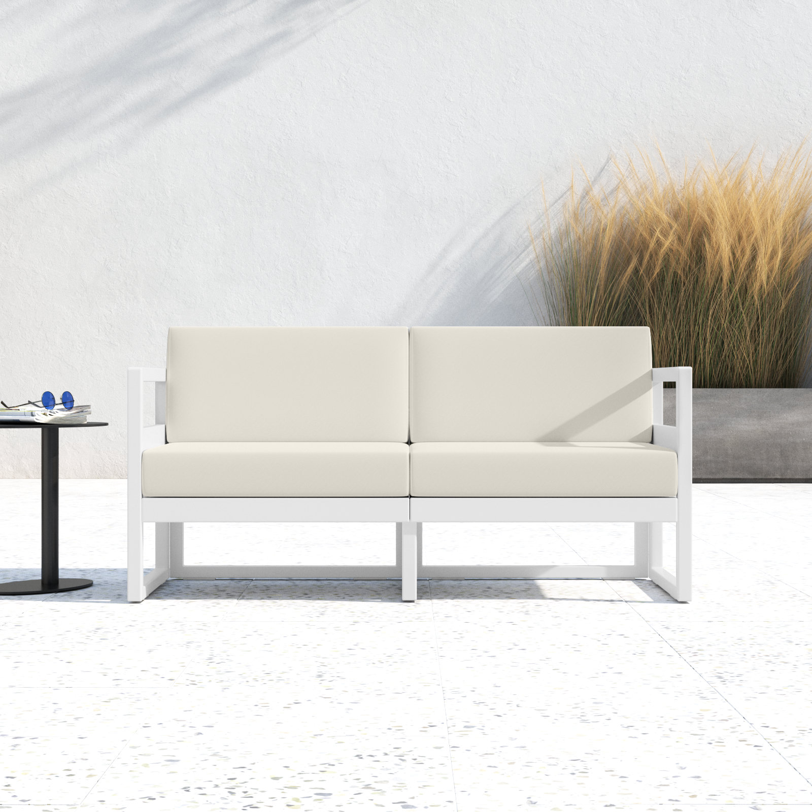 Lane 58'' Wide Straight Loveseat with Cushions, White, Natural