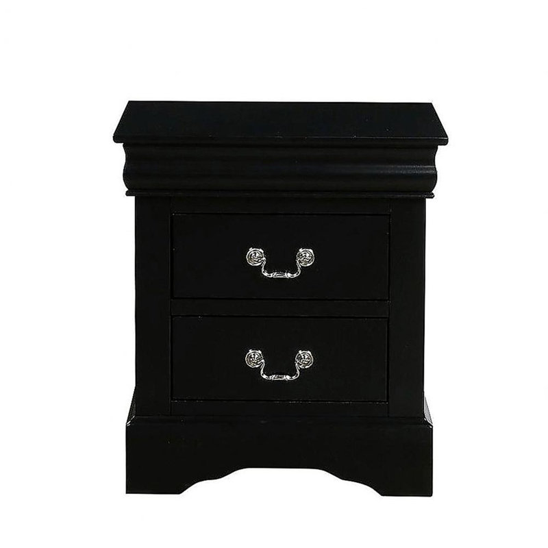 2 Drawers Wooden Nightstand in Black Finish
