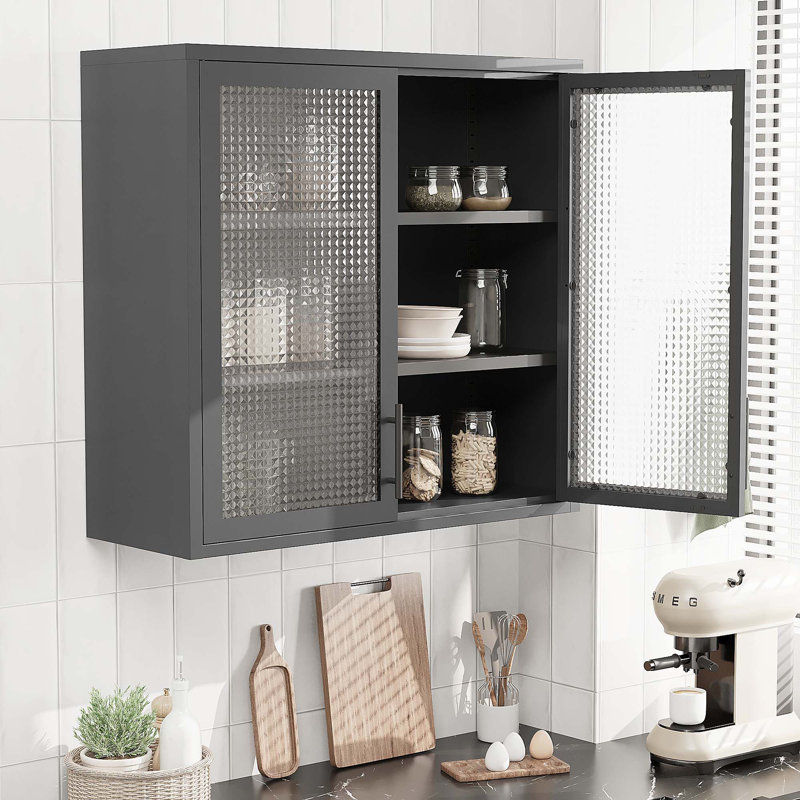 Armoire murale en verre Waffle-Grids avec 2 tablettes réglables