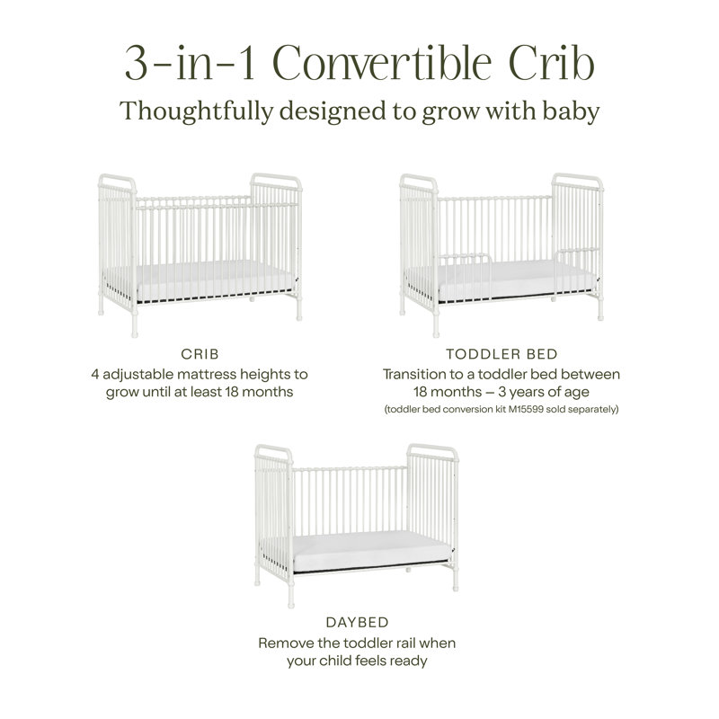 Abigail 3-in-1 Convertible Crib, Washed White