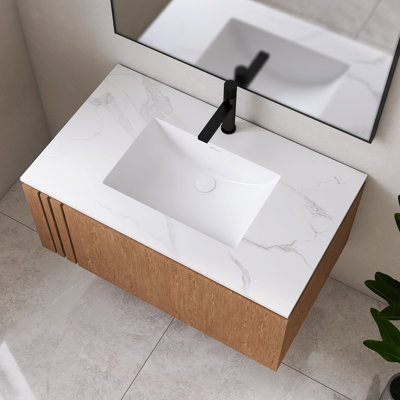 37" Acrylic Rectangular Bathroom Drop-in Sink With Overflow