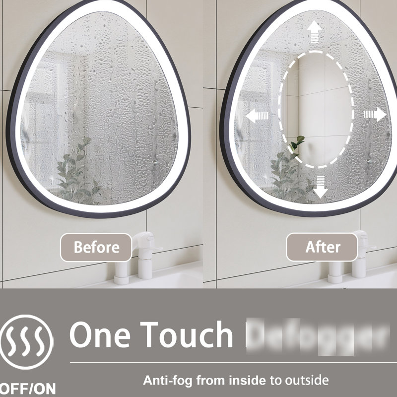 Miroir à cadre à intensité variable gris anthracite, 32 X po, pour la décoration de salle de bain avec finition