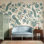 Papier peint paon fleurs de vignes botaniques amovibles bleues