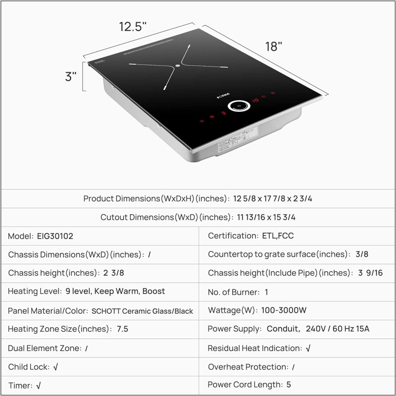FOTILE Black Induction 1 Burner Cooktop