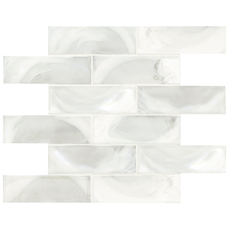 Carreau de mosaïque murale en verre brillant 12 po x 15 po Nacre Blanc Subway