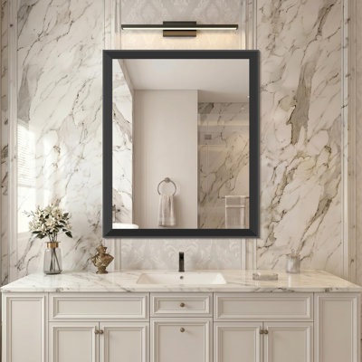 30 x 36 Inch Shatterproof Metal Framed Wall Mirror Rectangle Bevelled Edge Black Mirror with Ribbed Texture-Modern Rectangle Bathroom Wall Mirror for Vanity, Tempered Glass