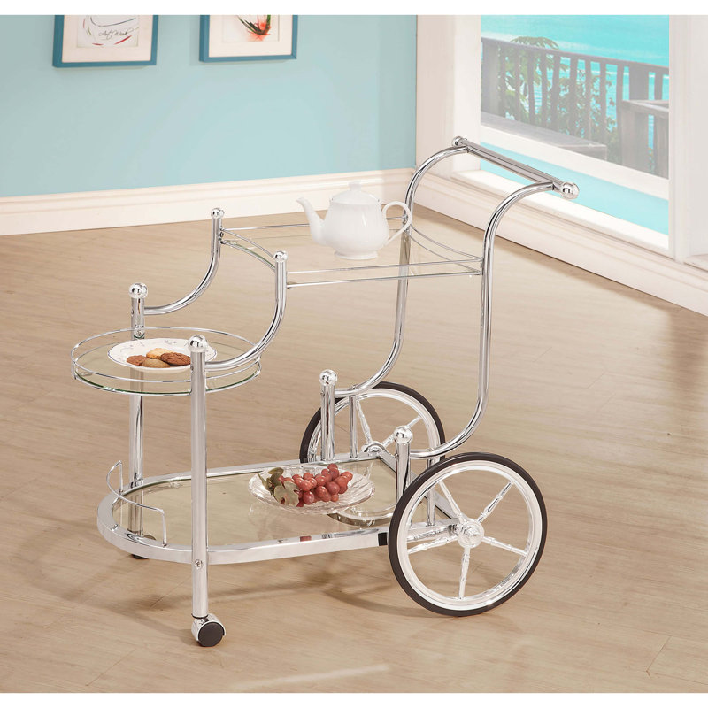 Chariot de service chromé à 3 niveaux avec roulettes