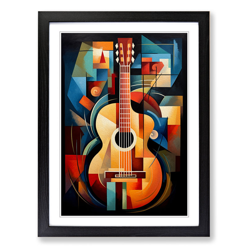 Acoustic Guitar Cubism - Framed Print, Black Framed, 46cm H x 34cm W x 2cm D