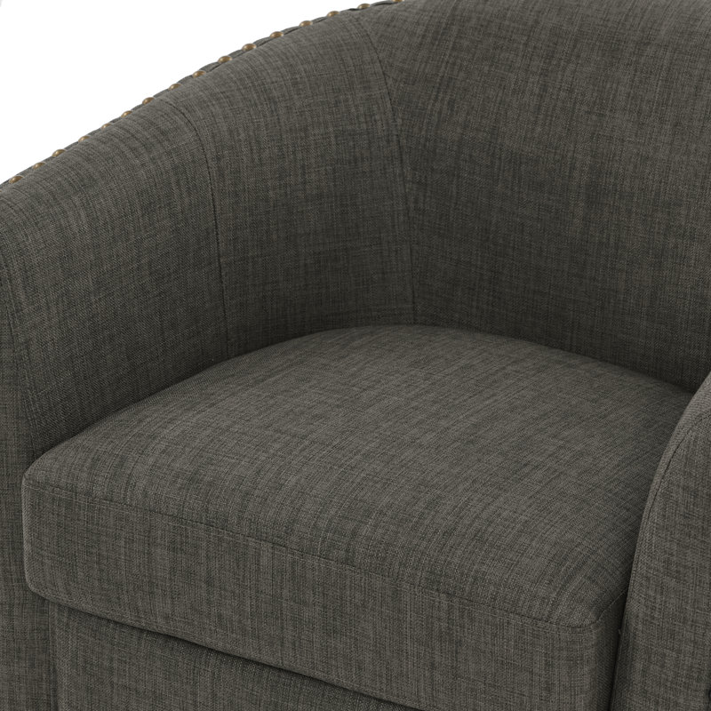 Yamber Upholstered Swivel Barrel Chair, Gray Polyester