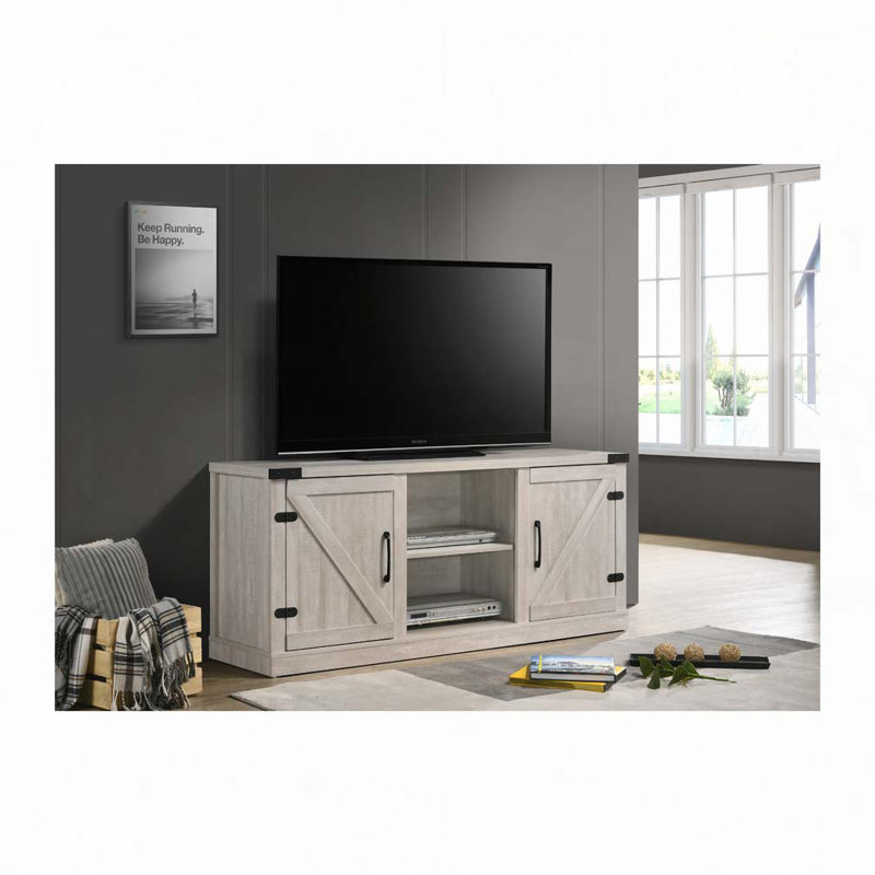 Meuble télé avec 2 tablettes ouvertes et 2 armoires, Crème, crème