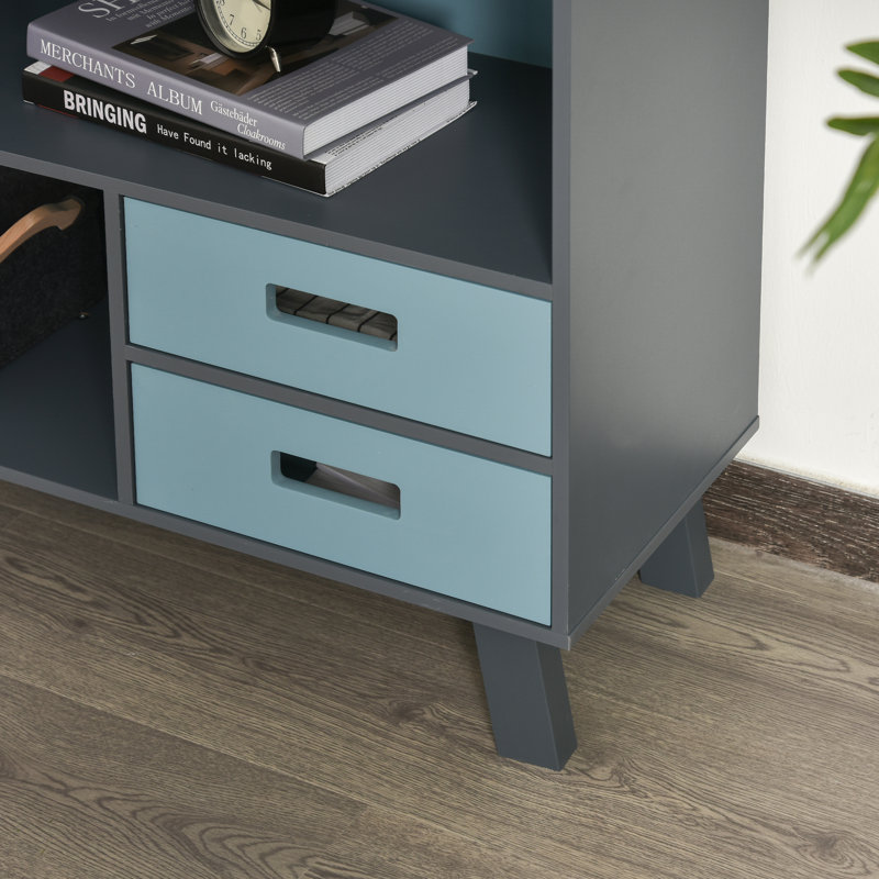 Laurencho 37.75" H x 41.25" W Standard Bookcase, Navy Blue