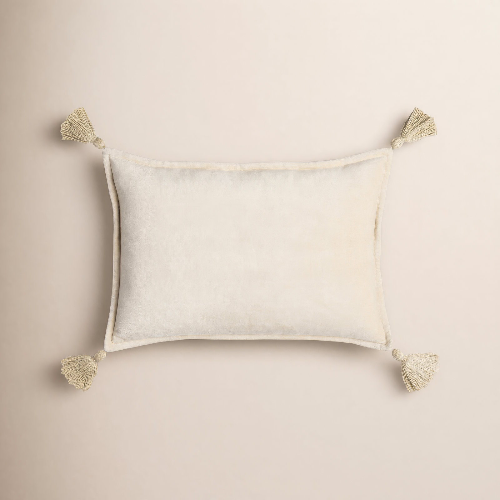 Norwin Tassels Cotton Lumbar Throw Pillow, Beige, Poly Fill